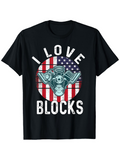 Men's T-Shirt I Love Blocks Engine Pistons With American Flag Silhouette Design