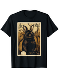 Men's T-Shirt Vintage Art With Golden Full Moon Behind Black Rabbit