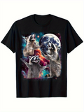 Men's T-Shirt Three Playful Raccoons Among Glowing Stars And Full Moon