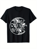 Men's T-Shirt Tribal Black And White Sun And Crescent Moon Graphic Face
