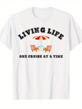 Men's T-Shirt Living Life With Deck Chairs Under Colorful Beach Umbrella