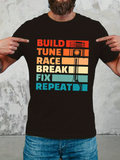 Men's T-Shirt Build Tune Race Break Fix Repeat Vintage Stripes With Engine Piston Graphic