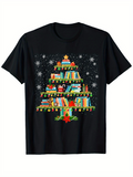 Men's T-Shirt Colorful Books Arranged As Christmas Tree Under Falling Snowflakes