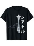 Men's T-Shirt Night Skyline With Tower Over Mountain Silhouette Seattle Landmark