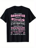 Men's T-Shirt Lucky Daughter With Pink Bold Lettering Among Decorative Swirls Crazy Dad Shirt