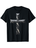 Men's T-Shirt Marble Patterned Bold Shading Across Shiny Artistic Cross