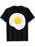 Men's T-Shirt Sunny Side Up Egg On Plain Black Shirt Breakfast Food Egg