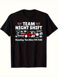 Men's T-Shirt Team Night Shift With Red Heartbeat Line And Medical Icons T Shirt