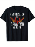 Men's T-Shirt Im Here For The Crawfish And Beer Playful Bottles Surrounding Red Crawfish Design