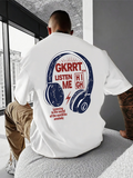 Men's T-Shirt Listen To Me With Large Headphones Under Bold Letters