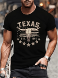 Men's T-Shirt Texas Skull With Stars And Faded Flag Elements Steer Head