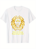 Men's T-Shirt Alpha Omega Beginning End With Gold Radiant Lion