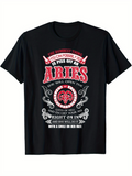 Men's T-Shirt Bold Zodiac Typography With Decorative Banner And Aries Ram Symbol