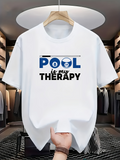 Men's T-Shirt Pool Is My Therapy Minimalist Letter Art With Billiard Ball Scene