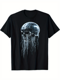 Men's T-Shirt Dark Ocean Fantasy With Glowing Skull And Flowing Jellyfish
