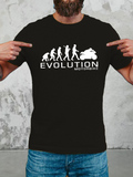 Men's T-Shirt Evolution Timeline With Human Progression Toward Racing Motorcycle