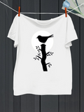 Men's T-Shirt Silhouetted Bird Perched On Branch In Front Of Full Moon