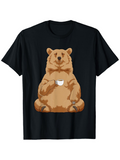 Men's T-Shirt Relaxed Cartoon Brown Bear Enjoying A Hot Drink Bear