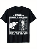 Men's T-Shirt Oh No A Human Is Trapped Shark With Caged Diver Illustration