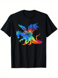 Men's T-Shirt Vivid Multicolored Swirling Flames With Majestic Abstract Dragon