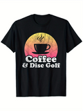 Men's T-Shirt Coffee And Disc Golf With Rising Sun Behind Steam Cup