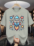 Men's T-Shirt Cute Cartoon Colorful Stars With Whimsical Smiling Rocket