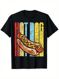 Men's T-Shirt Bold Distressed Stripes With Sausage And Mustard Hot Dog