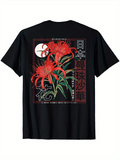 Men's T-Shirt Moonlit Garden With Bright Red Blossoms Among Lush Green Leaves Flower