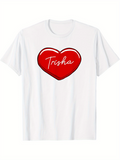 Men's T-Shirt Trisha Red Heart With Handwritten Style Lettering Centered On White Shirt