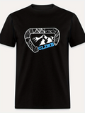Men's T-Shirt Blue Climb Lettering With Snowy Mountain Peaks And Monochrome Carabiner