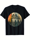 Men's T-Shirt Moody Forest Silhouette Surrounded By Golden And Orange Hazy Sunlight Trees