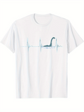 Men's T-Shirt Heartbeat Waves With Loch Ness Monster Silhouette Among Calm Water Dinosaur