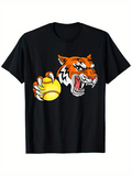 Men's T-Shirt Fierce Orange Tiger With Yellow Softball In Motion