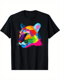 Men's T-Shirt Radiant Neon Color Blocks Highlighted Wild Cat Head
