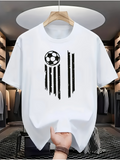 Men's T-Shirt Distressed Black Vertical Stripes With Soccer Ball White T Shirt