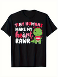 Men's T-Shirt Tiny Humans Make My Heart Rawr Cute Cartoon Dinosaur Surrounded By Red Hearts