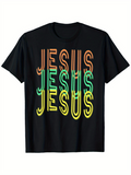 Men's T-Shirt Colorful Neon Layered Letters With Overlapping Graphic Jesus