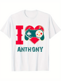Men's T-Shirt I Love Retro Game Controller With Red Heart Anthony