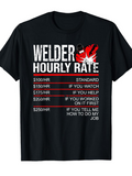 Men's T-Shirt Welder Hourly Rate Chart With Red Welding Mask Flames Graphic