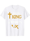 Men's T-Shirt He Is King Jesus With Golden Cross And Rosary Motif