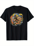 Men's T-Shirt Fiery Clash Of Mythical Beasts Under Bright Luminous Aura Dragon