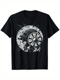 Men's T-Shirt Ancient Warrior With Battle Shield Among Striking Runes Graphic Lion