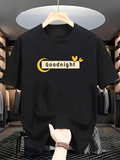 Men's T-Shirt Goodnight Yellow Crescent Moon With Two Floating Hearts Print