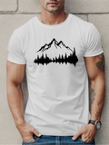 Men's T-Shirt Mountain Silhouette With Pine Forest And Snow Peaks Under Clear Sky
