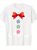 Men's T-Shirt Red Ribbon And Colorful Candy Pattern With Peppermint Sweets Motif