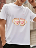 Men's T-Shirt Hand Painted Ceramic Mugs With Pink Watercolor Heart Motifs
