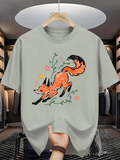 Men's T-Shirt Vibrant Orange Fox Surrounded By Whimsical Leaves And Delicate Flowers Fox