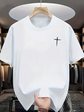 Men's T-Shirt Minimalist Black Symbol On Crisp White Cotton Cross