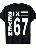 Men's T-Shirt Bold White Letters And Numbers With Graphic Elements Black T Shirt