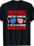 Men's T-Shirt Fireworks Director Technician Sunglasses With American Flags And Firecrackers